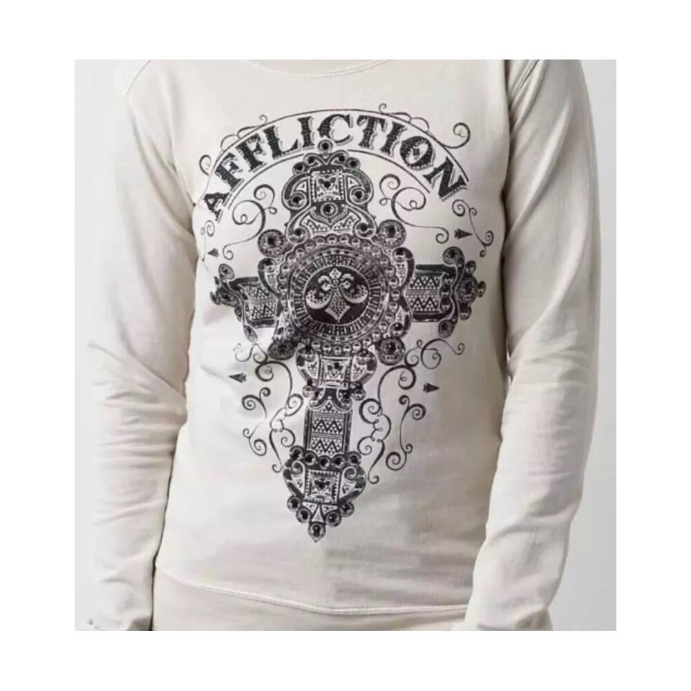 Affliction Sinful Y2K Black Embellished Cross Thin Sweatshirt Long Sleeve Shirt